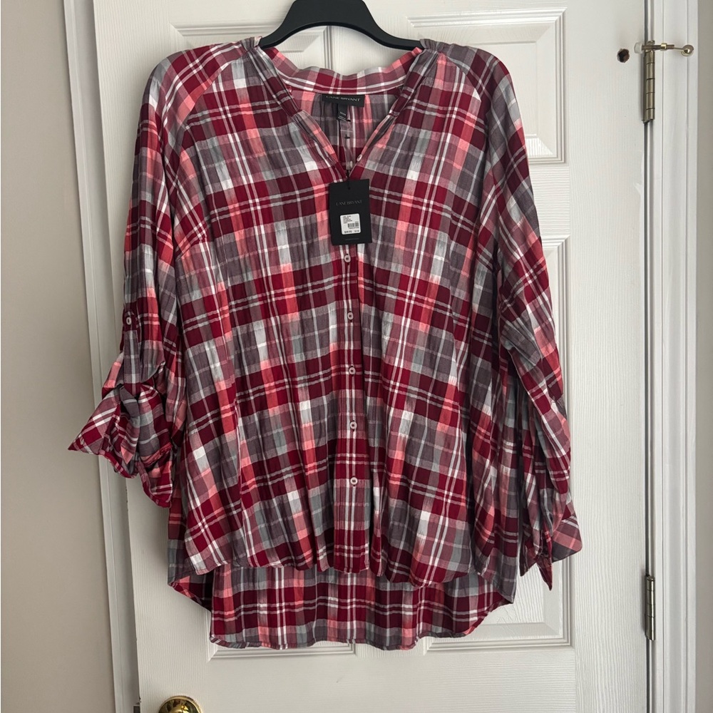 Lane Bryant Red Plaid Button-Down Shirt
